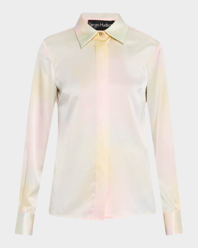 Watercolor Button-Down Silk Blouse